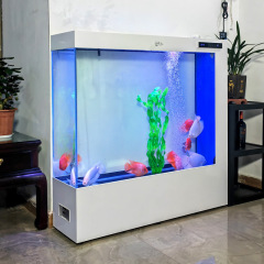 長方形のシンプルな屏風は超白い水槽の家庭用リビングルームの中で大型の水を交換しない生態水槽を遮断します。