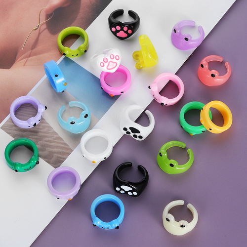 European and American cross-border new personalized cartoon frog ring, fashionable and cute frog resin ring, index finger knuckle ring