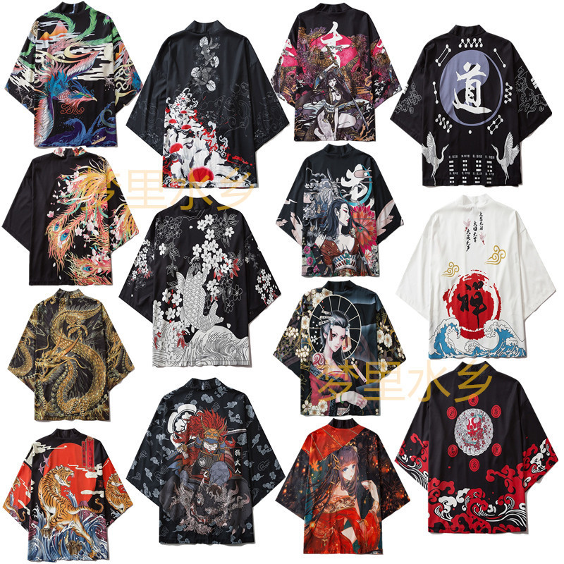 Amazon 2022 New Digital Printed Japanese-style Harajuku Kimono Men's and Women's Cloak Coat Robe Pajamas Cardigan