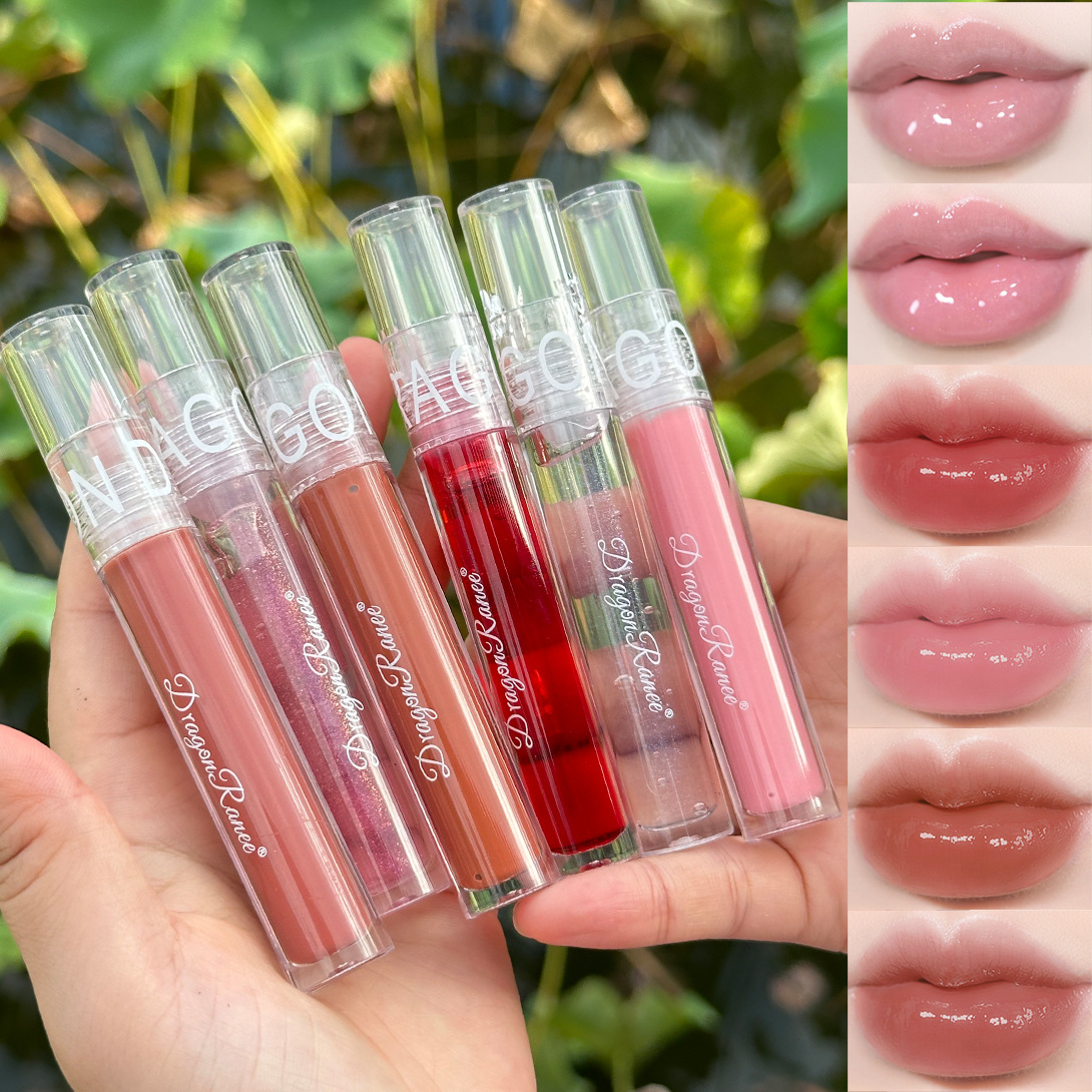 Cross-Border Exclusive Dragonranee Water-Glossy Mirror Colorless Lip Glaze with Fine Glitter Pearlescent Lip Gloss Export