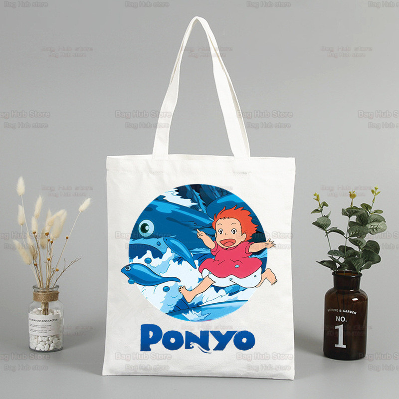 Ponyo on the Cliff印花帆布袋单肩包全球外贸折叠袋手提购物袋