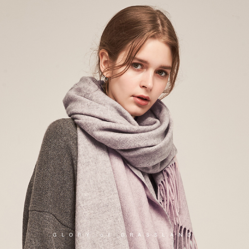 Inner Mongolia factory direct supply wool women's double-sided scarf autumn and winter color matching increase shawl warm scarf dual-purpose