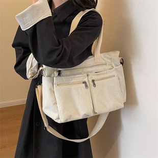 Corduroy shoulder bag large capacity commuter travel fashion casual simple messenger bag Korean style Chanel style backpack