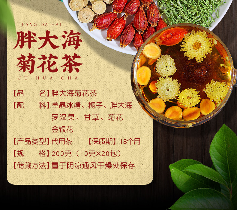 Luo Han Guo Loquat Style Herbal Tea Blend with Pang Da Hai and Chrysanthemum 200g Box overview