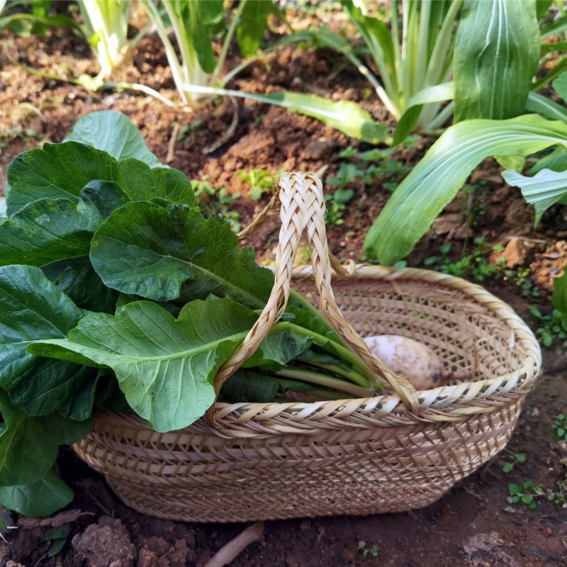 手持ちの大きな竹かご、竹編みの家庭用果物狩り、野菜かご、卵、小さな竹かご、収納かご|undefined