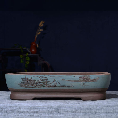 Shangshui stone base purple sand rectangular bonsai flower pot non-porous basin underwater rockery landscaping basin ceramic water-absorbent stone basin