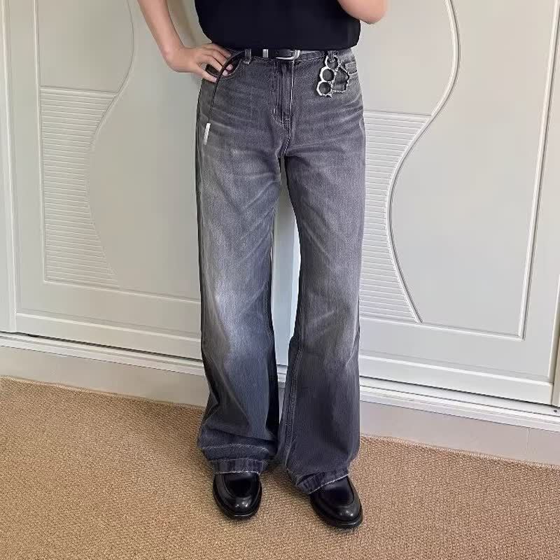 Retro High-Street Flared Jeans For Men & Women – Black Distressed Denim Pants, Loose Straight-Leg Vintage Style With Stretch Comfort_mkmklike.com