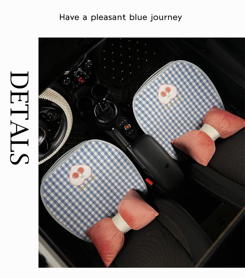 Plaid Cherry Car Cushion Four Seasons Universal Linen Single Piece Goddess Seat Cover Semi-enclosed Breathable Summer Day