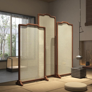 Quiet Wind Rattan Partition Living Room New Chinese Hotel Homestay Lobby Entrance Entrance Entrance Full Solid Wood Screen