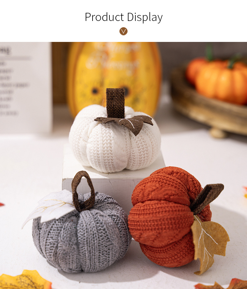 Neue Thanksgiving-Dekorationen, orangefarbener Kürbis-Anhänger, Strickkürbis für das Erntedankfest, Ornament-Arrangement_voghion.com