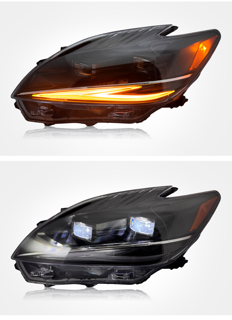 Suitable for 12-15 Toyota Prius Headlight Assembly Modification with Led Daytime Running Lights, Sequential Turn Signal, and Lens