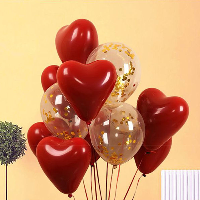 Thickened heart-shaped pomegranate red 30 pcs + gold sequins 20 pcs