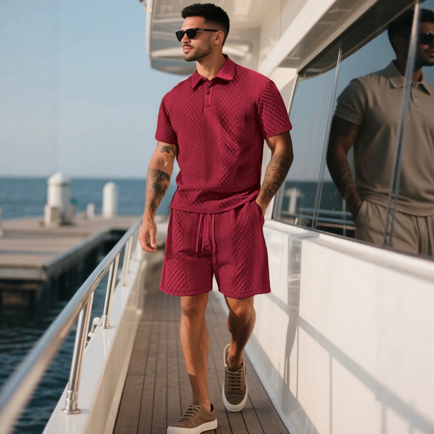 Pantalones cortos casuales de hombre de tela jacquard recta con cordón micro elástico suelto de verano TK de talla grande para hombre transfronterizo europeo y americano