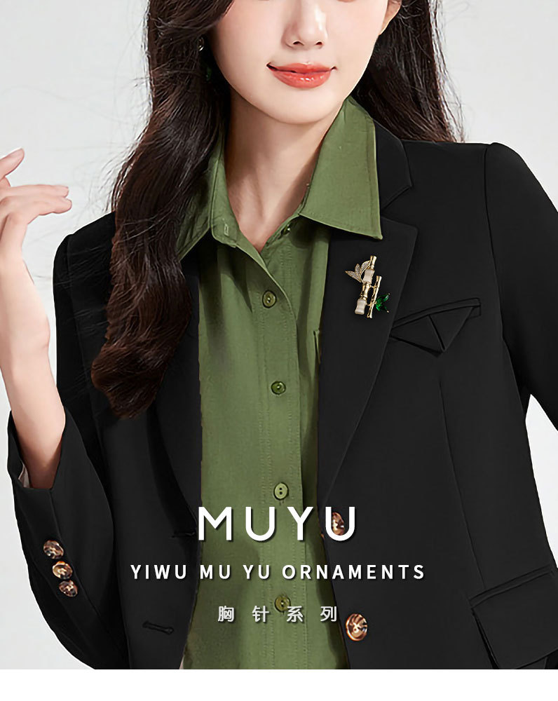 新品平安绿竹胸针时尚百搭节节高竹节胸花小众轻奢国风