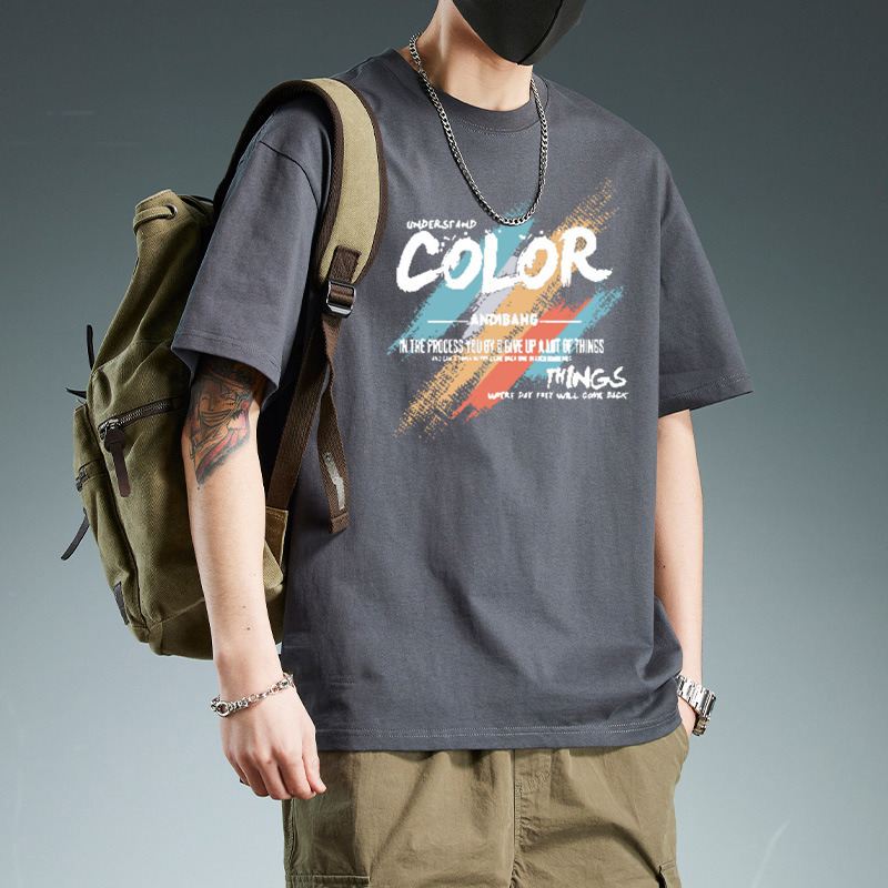 Heavyweight Pure Cotton Short-Sleeve T-Shirt for Men, Round Neck, Loose Fit, Men's Base Layer Shirt, 2025 New Model, Summer Wear
