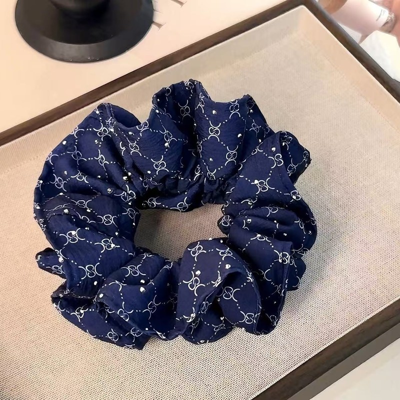 蓝色复古丹宁牛仔质感印花字母发绳洋气超大肠发圈马尾头花秋冬新|undefined