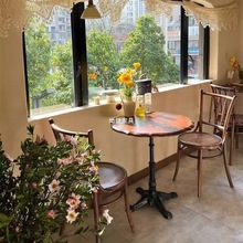法式复古咖啡厅实木餐桌甜品奶茶店小圆桌子中古风西餐厅桌椅组合