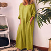 Solid loose dress, wish, Amazon, European style, cotton and linen