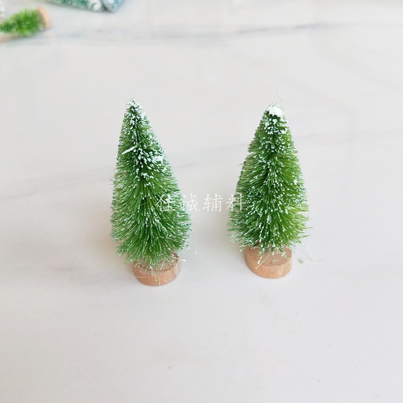 Árbol de Navidad en miniatura con seda de sisal en azul verdoso, pequeño adorno navideño de escritorio con torre de pino cubierta de nieve, de 3 a 23 cm.
