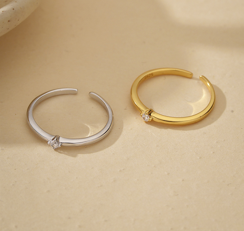 2g Weight Zircon Inlay Material Open Rings Classification 1 Piece Quantity Date, Tea Party Occasion 925 Sterling Silver Material Geometric Pattern All Seasons Season Unisex Gender Simple Style, Shiny Style Plating Craft 925 Sterling Silver Geometric Open Rings 925 Sterling Silver Rings 25