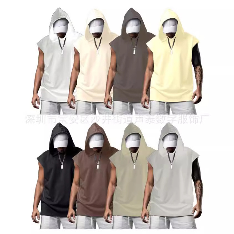 European and American Street Style Sleeveless Hooded Sweatshirt, Trendy Brand Digital Print Casual Sleeveless Hooded Sweatshirt with Custom Logo Design European and American Street Style Sleeveless Hooded Sweatshirt, Trendy Brand Digital Print Casual Sleeveless Hooded Sweatshirt with Custom Logo Design