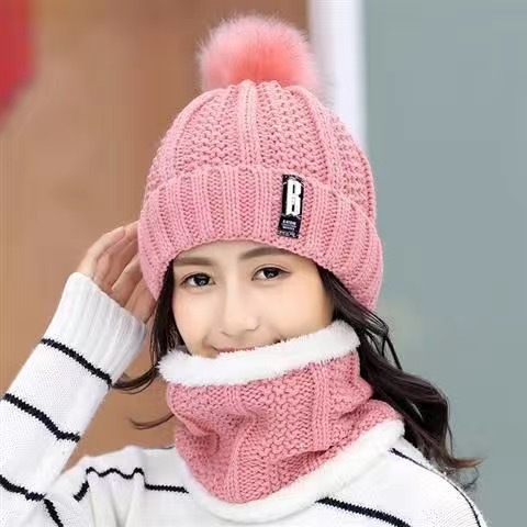 Versión Coreana de invierno del sombrero de lana de las mujeres forrada de lana engrosada bufanda madre ciclismo cálido sombrero de protección del oído de punto frío