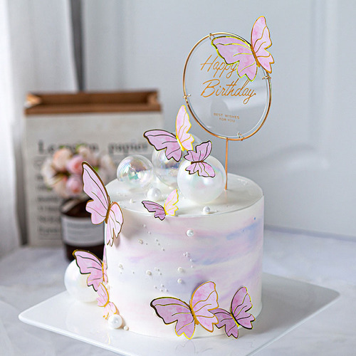 Iron butterfly birthday cake decoration plug-in holiday plug-in ins style baking decoration flag combination set