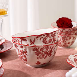 P224红色碗碟碗筷套装家用喜碗结婚陪嫁餐具礼盒送新人新婚
