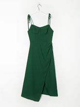 l22403-22夏新款 法式度假风墨绿显白高开叉性感吊带连衣裙沙滩裙