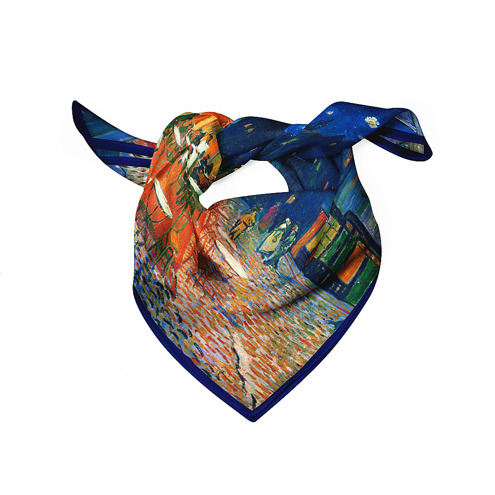 Oil Painting Pattern Women'S Gender An Gogh Oil Painting Cafe Ladies Twill Small Square Scarf Small Silk Scarf