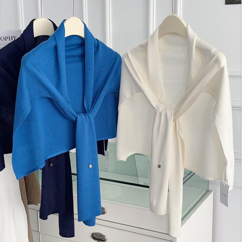 Exported to Japan, High-End Solid Color Versatile Shawl for Women, Spring and Autumn Outerwear, Decorative Knotted Cape, Warm Neck Protection Scarf