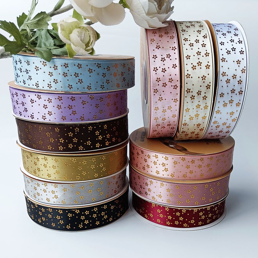 Impresión bronceador cinta de poliéster pequeña flor floral cinta de fijación de calor cinta regalo caja de embalaje de la torta