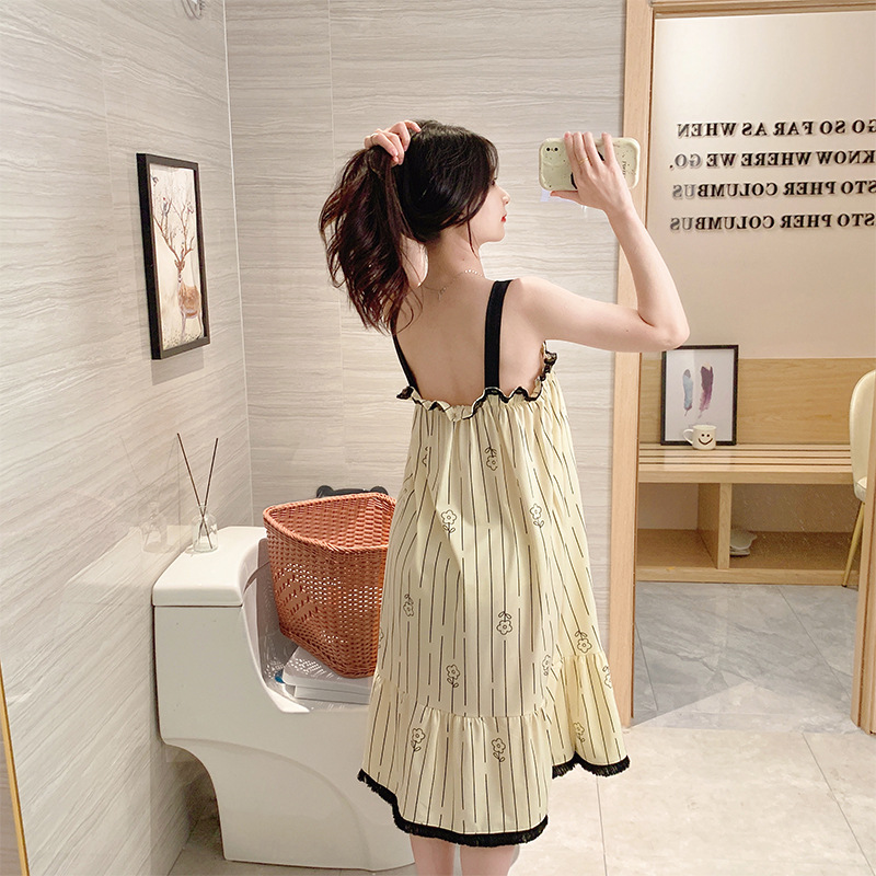 Verano 2024 con cojín de pecho pijama de niñas de algodón cabina pijama suelta dulce estudiante encaje ropa para el hogar