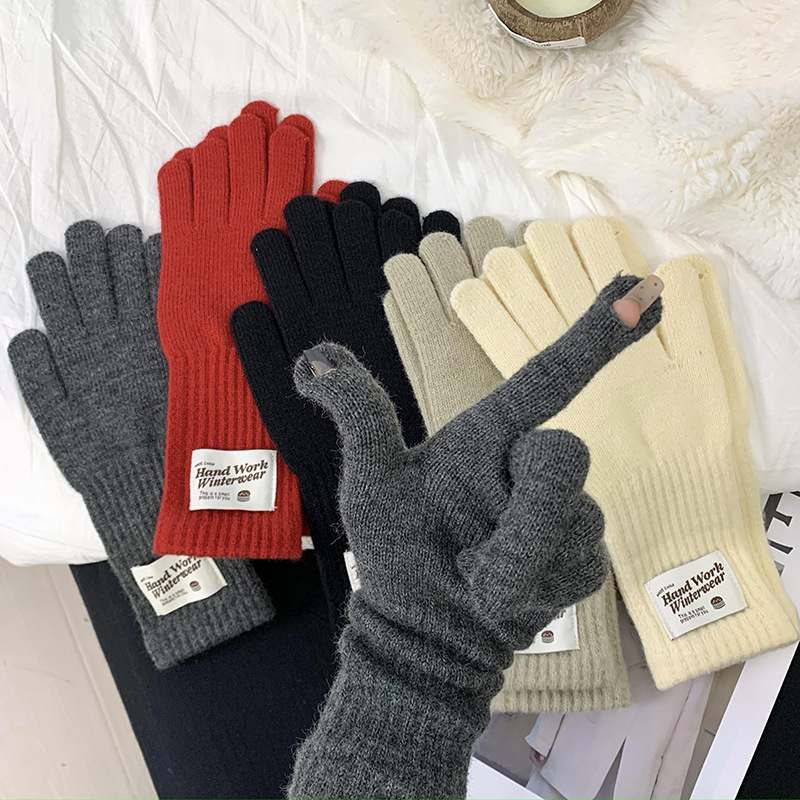 Guantes de ciclismo 2025, otoño y invierno nuevos guantes de punto de lana gruesa alargada guantes de dedo caliente al por mayor