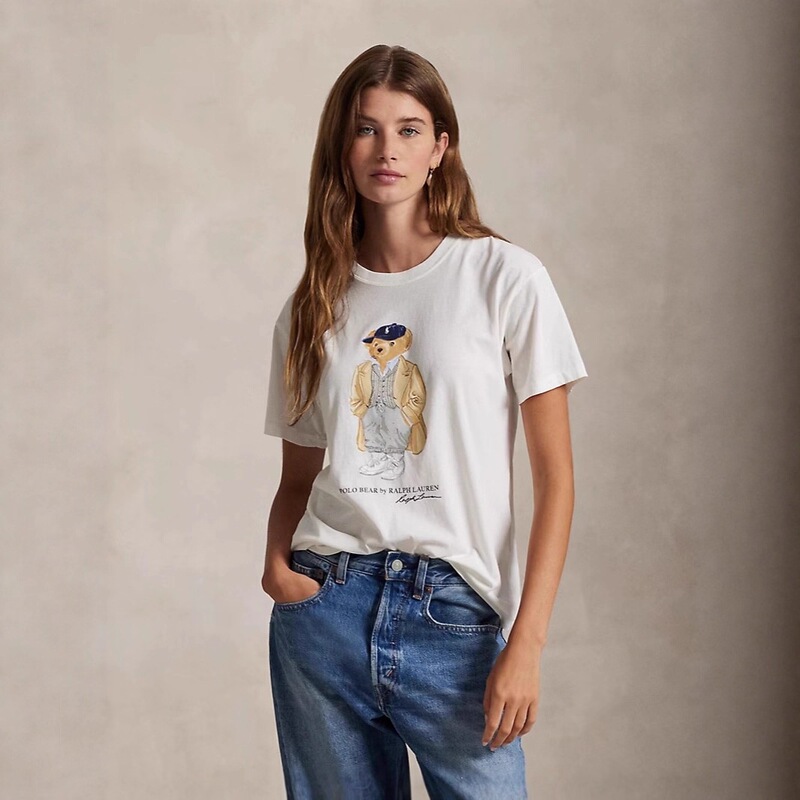 European and American Cross-Border 2025 Summer Women's Fashion New Casual Bear Print T-Shirt Round Neck Loose Short Sleeve European and American Cross-Border 2025 Summer Women's Fashion New Casual Bear Print T-Shirt Round Neck Loose Short Sleeve