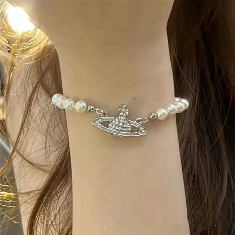 土星镂空满钻别针珍珠手链女潮欧美经典轻奢大气手饰ins小众设计
