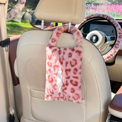 Tissue Box Cute Car Interior – Car tissue box/set - rabbit-fur-leopard-print-tissue-box-pink