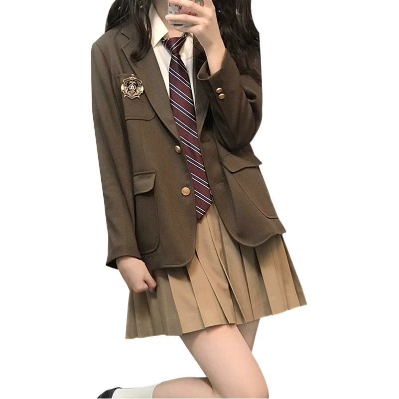 Корейский стиль костюм куртка студент женский колледж Стиль JK Униформа костюм маленький костюм полный комплект осень и зима плиссированная юбка