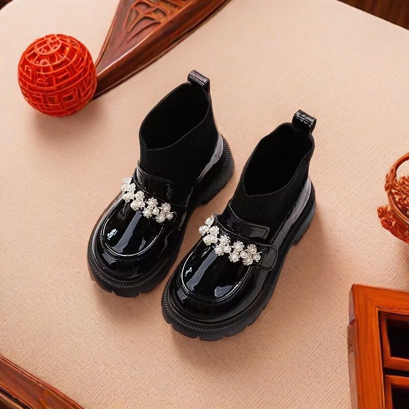 洋气公主短靴加绒二棉女童袜子鞋2025秋冬女童靴子软底小女孩袜靴