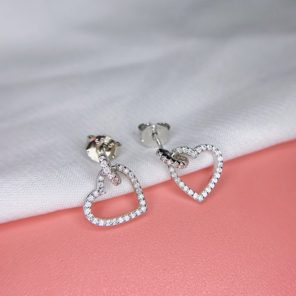 Daily Occasion Sterling Silver Material 1 Pair Fashion Heart Shape Sterling Silver Plating Zircon Drop Earrings