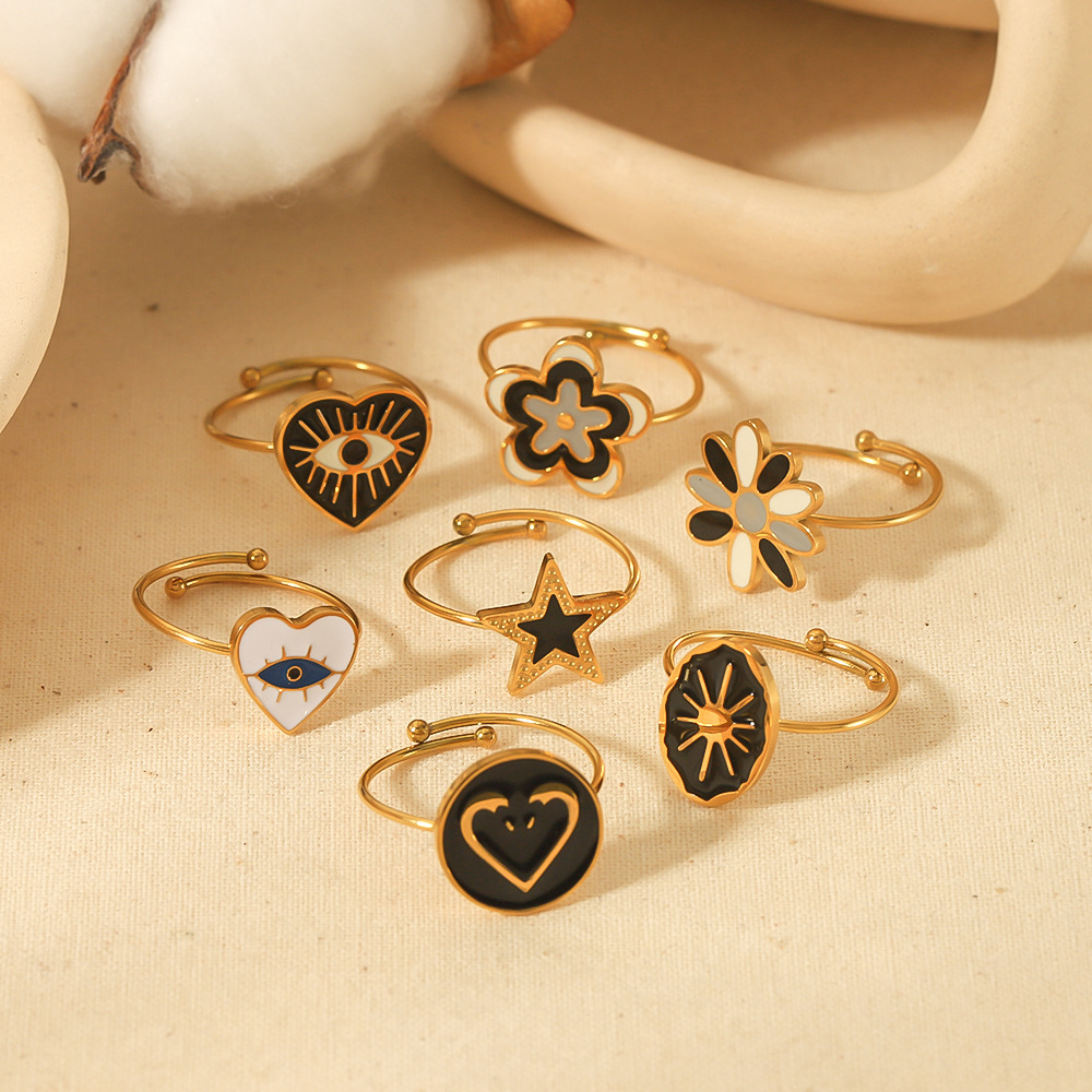Daily Occasion Wholesale Jewelry Elegant Cute Star Heart Shape Fish 304 Stainless Steel Adjustable Ring