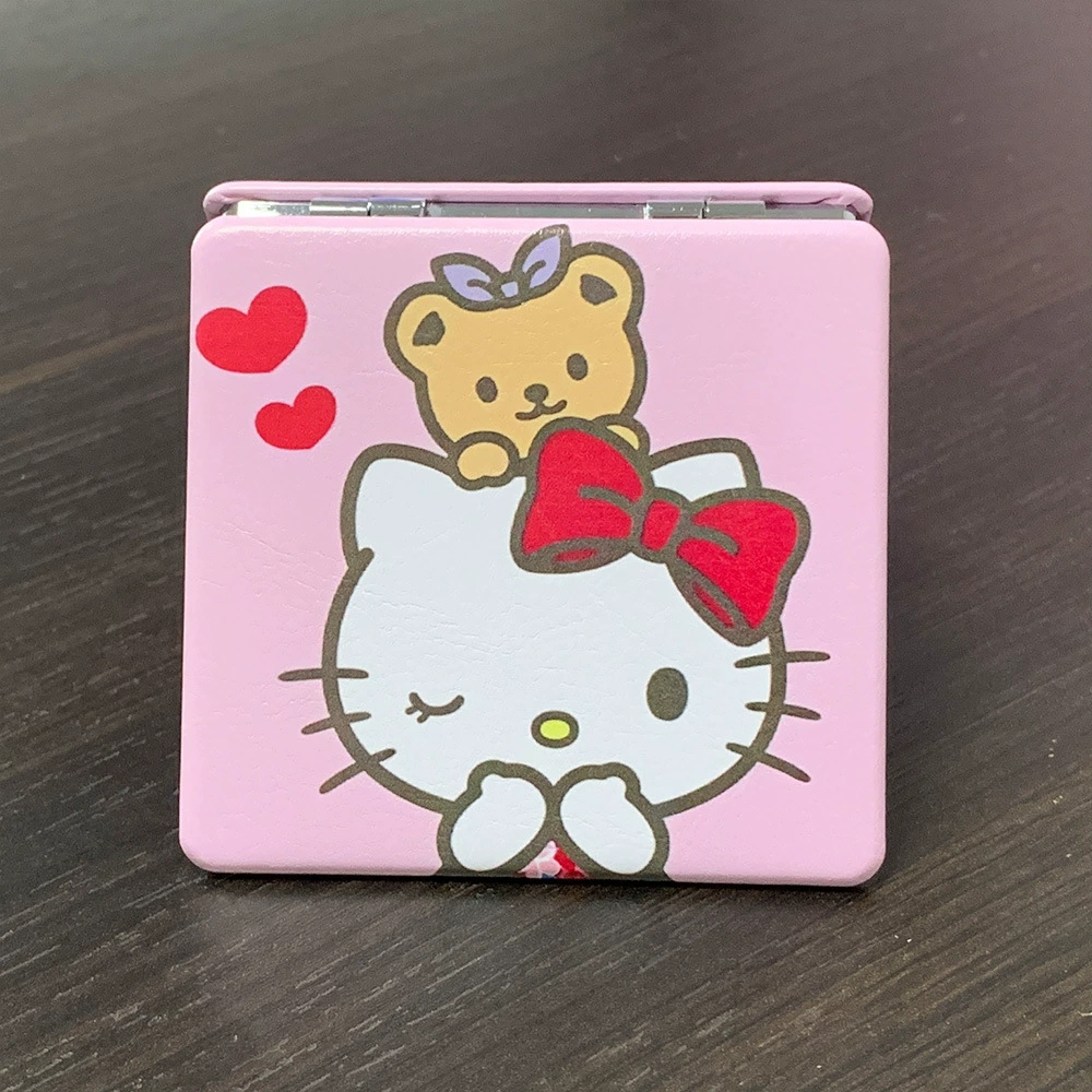 Handheld Folding Mirror (Hello Kitty) Cute Custom Print, Compact 7.1×6.7 cm for Students