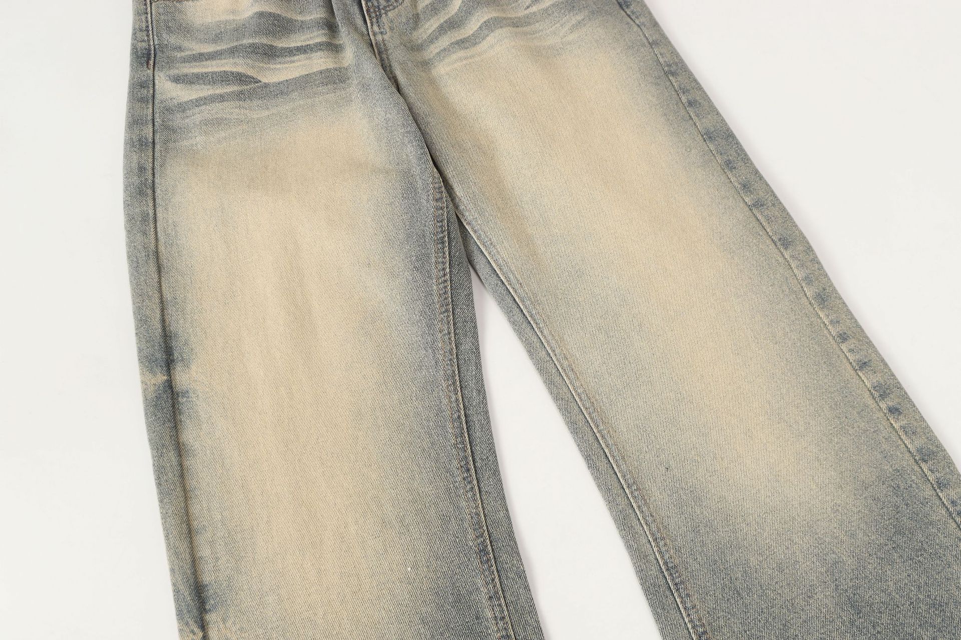 Men's Clothing Retro Distressed Washed Whiskered Straight Leg Flared Jeans For Men New Style Versatile Loose Fit Long Pants_mkmklike.com