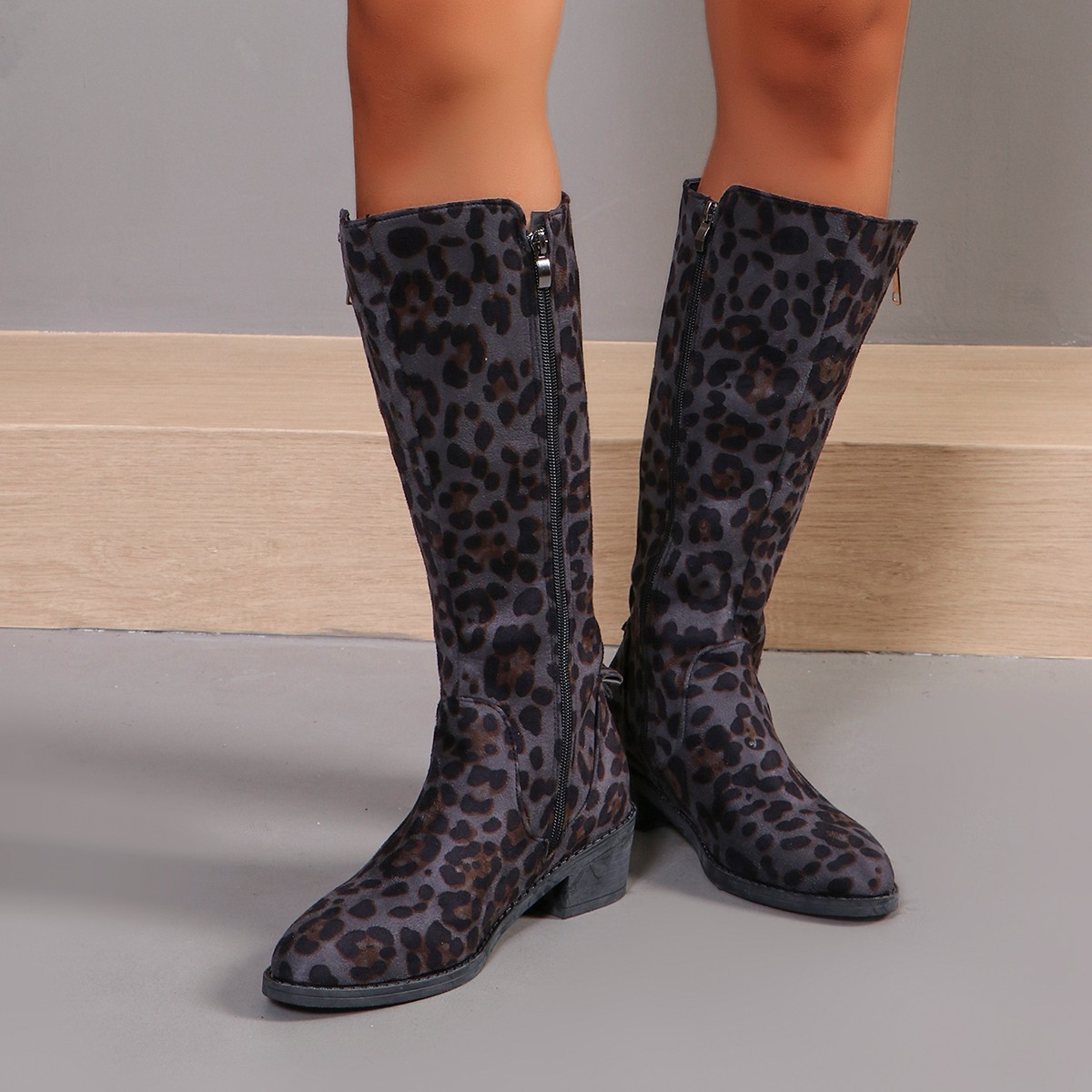 Herbst und Winter neue spitze Zehen Blockabsatz hohe Stiefel seitlicher Reißverschluss Wildlederstiefel_voghion.com