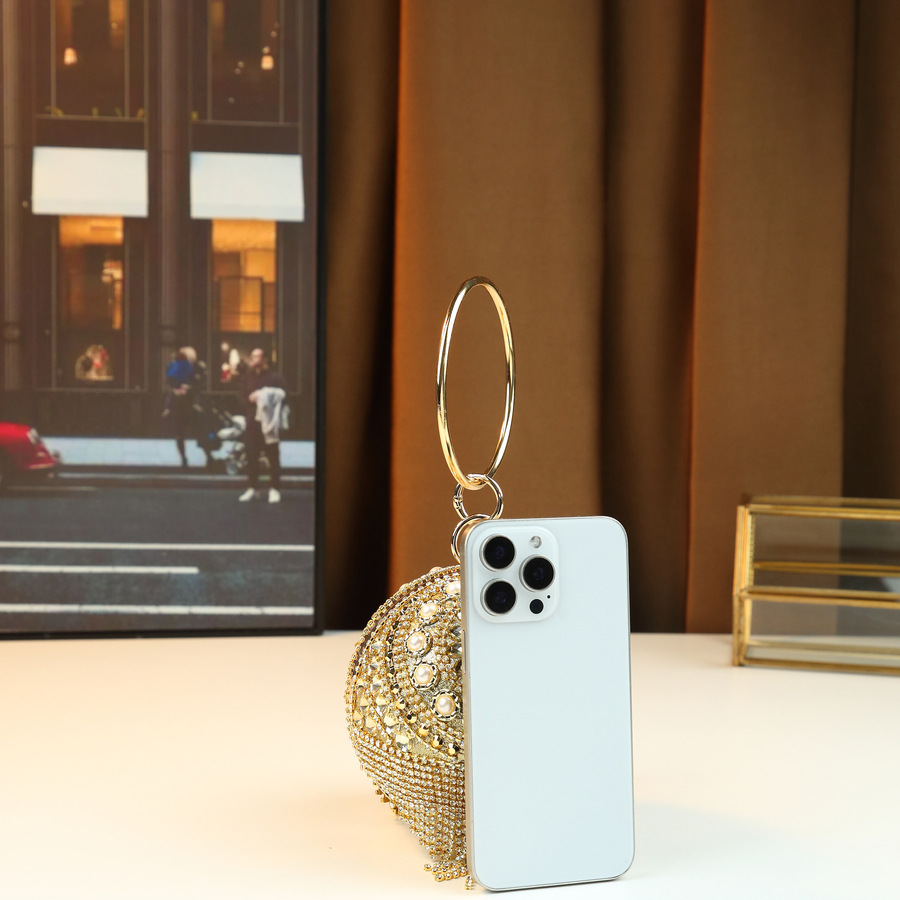 Women's Full Diamond & Pearl Embellished Metal Chain Crossbody Shoulder Bag Glamous PU Leather Handbag For Weddings And Parties_voghion.com