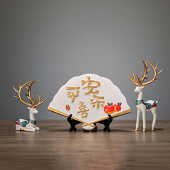 New Chinese Style Peace and Joy Ornament Fan Leaf Plate Living Room Entrance Decor TV Stand Cabinet Moving In Gift Wholesale