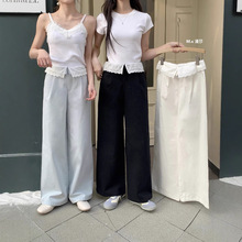 沙河【M.STUDIO漫莎】春上新 韩系甜美重工刺绣花边翻边百搭长裤