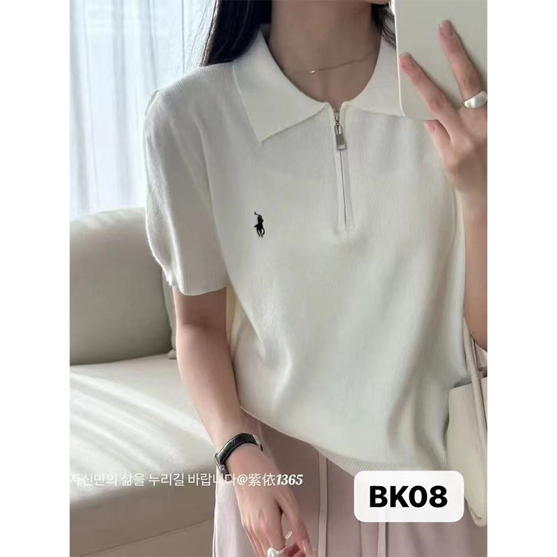 Summer Women's Knitted Horse Logo Polo Shirt Short-Sleeved T-Shirt Breathable Ice Silk Young Fashion Comfortable Elegant High-End Sense
