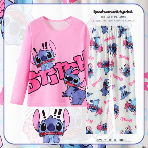 Children's Pajamas Spring and Autumn Long Sleeve Girls' Cartoon Cute Print Baby Comfort Home Suit Set Wholesale