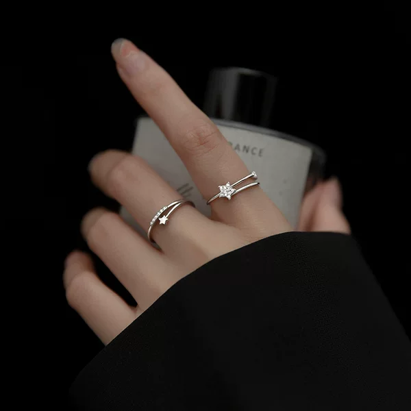 Korean Style Fashionable Small Fresh Star Ring for Women Simple Sweet Size Star Full Diamond Ring Ring Ring Ring